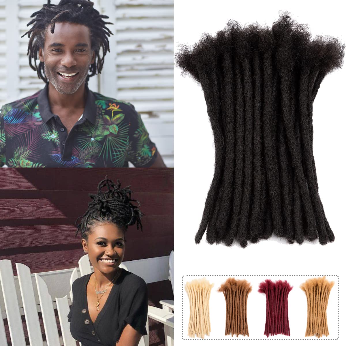 Teresa 8 Inch 10 Strands 100% Human Hair Dreadlock Extensions For Men/Women/Kids 0.8Cm Width Permanent Loc Extensions Human Hair