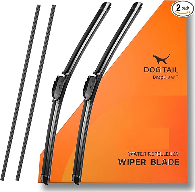 DOG TAIL Water Repellent Silicone Wiper Blades 24" 24" Set with Multiple Adapters and 2 Refills, Automotive Replacement Front Windshield Wiper Blades for My Car with Water Repellency Formula DropClear