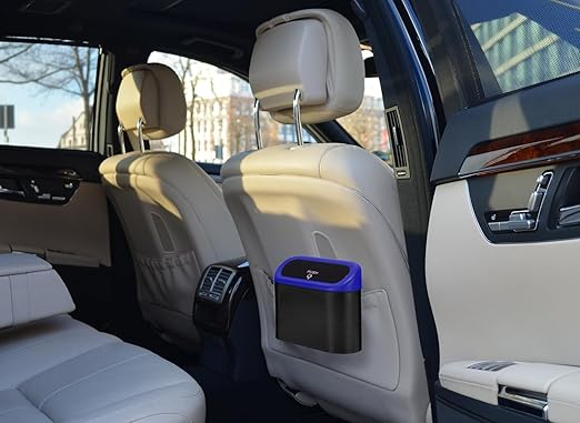 Ginsco Mini Car Trash Can with Lid, Small Car Garbage Can, Cute Leakproof ABS Car Trash Bin, Car Accessories for Interior, Garbage Bin for Car, Home, Office with 60pcs Trash Bags
