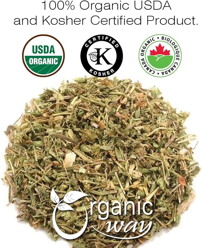 ORGANIC WAY St. John's Wort Cut & Sifted (Hypericum perforatum) - Herbal Tea | European Wild-Harvest | Organic, Kosher & USDA Certified | Vegan, Non GMO & Gluten Free | Origin - Albania (8 Oz)
