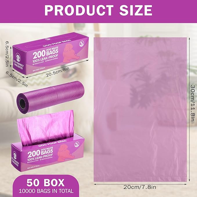 Harloon 6000 Counts Dog Poop Waste Bags 30 Rolls Extra Thick Strong Leak PET Proof Bags Disposable Bulk Universal Doggy Roll Waste Box for Puppy Outdoor Walking Travel (Purple,12 x 8 Inches)