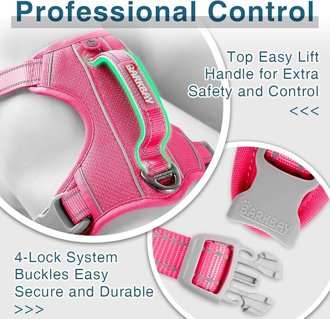 BARKBAY Dog Harness No Pull with ID Tag Pocket - Heavy Duty, Reflective, Easy Control for Large Dogs(Pink,S)