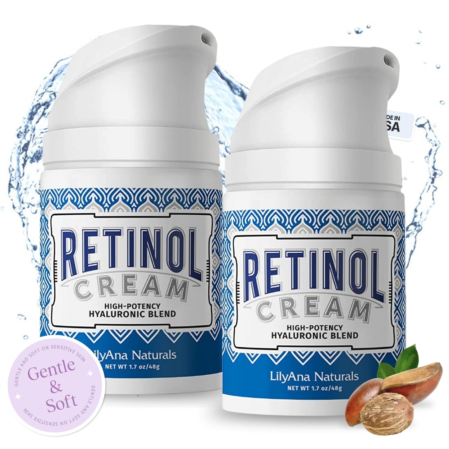 Lilyana Naturals Retinol Cream - Anti-Aging Moisturizer For Face & Neck, Made In Usa, Wrinkle Reduction - 1.7Oz, 2 Pack
