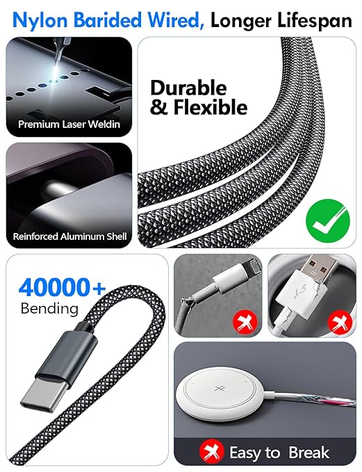 Travel Essentials for Apple Watch Charger,iPhone Charger,3 in 2 Type C/L/Magnetic Fast Charging Cable,Multi Charging Cable Portable Designed for iWatch Series,iPhone 17-11,Galaxy S26-S21,Car-5FT