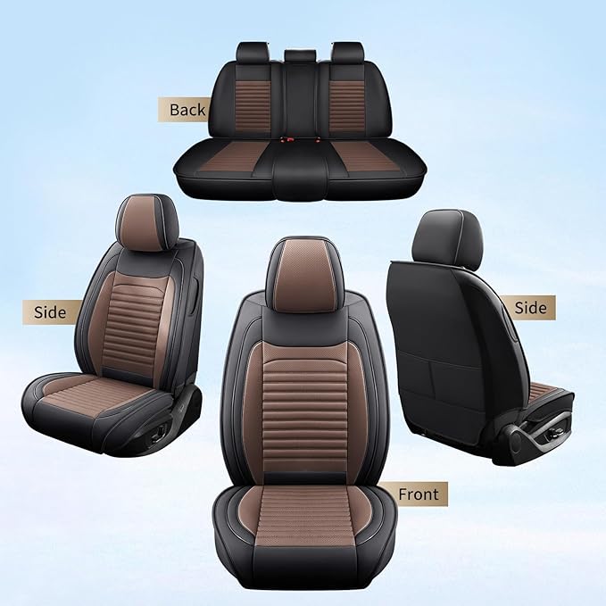 Car Seat Covers Full Set Fit for Toyota Venza 2009-2026, Premium Faux Leather Car Seat Protector,Breathable Anti-Slip Full Wrapping Edge Seat Covers(Black&Brown,Full Set)