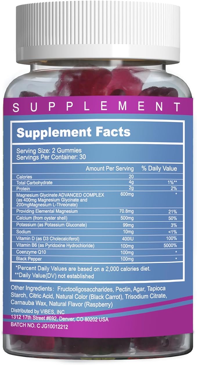 Magnesium Glycinate Gummies 400mg with L-Threonine 200mg - Sugar-Free Magnesium Potassium Supplement with Vitamin D, B6, CoQ10 for Muscle - 120 Mixed Berry Flavored Gummies