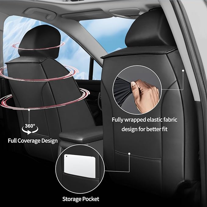 Fit RAV4 Car Seat Covers Set for Toyota RAV4 2013 2014 2015 2016 2017 2018 SE,LE,XLE, Premium,Limited,Adventure,Leather Seat Protector Replacement,Waterproof Faux Leather(Full Set,Black)