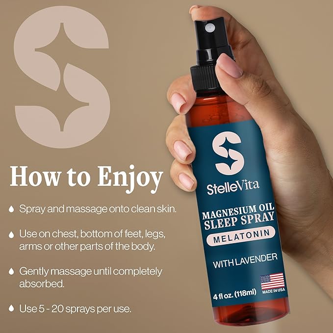 Magnesium Oil with Melatonin Sleep Spray and Lavender 4oz - Topical Melatonin & Magnesium Spray for Feet, Sleep and Relaxation 100% Natural Made in USA