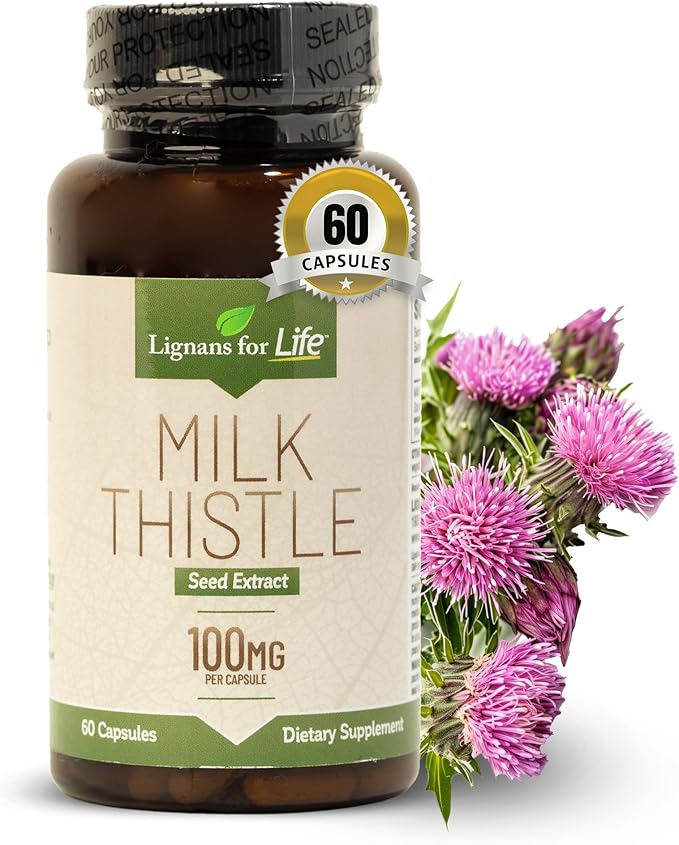 Lignans for Life Milk Thistle Seed Extract Herbal Supplement for Dogs, 100mg - 60 Vegetarian Capsules, Canine Liver Health