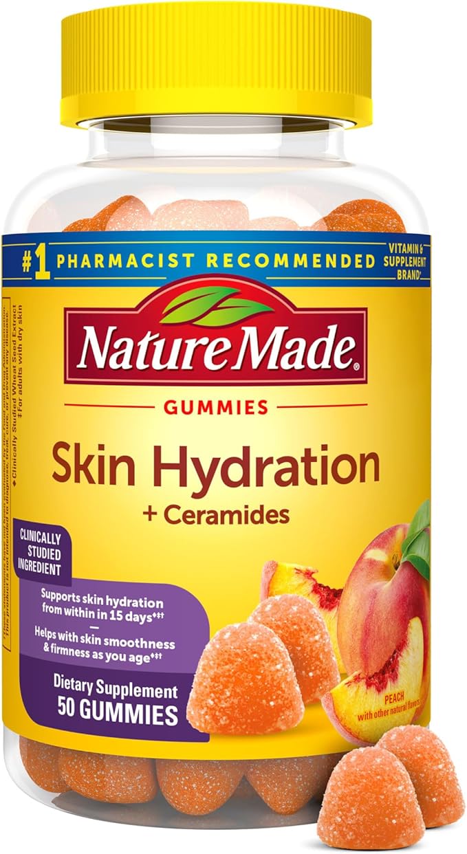 Nature Made Skin Hydration Gummies Plus Plant-Sourced Ceramides, Support Healthy Skin As You Age, with Biotin & Vitamin C, 50 Gummies, 25 Day Supply