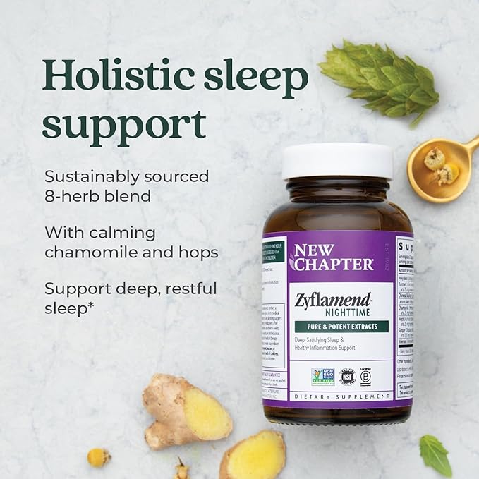 New Chapter Sleep Aid – Zyflamend Nighttime for Sleep Support with Turmeric + Valerian Root + Lemon Balm + Holy Basil, Vegetarian Capsules, 60 Count