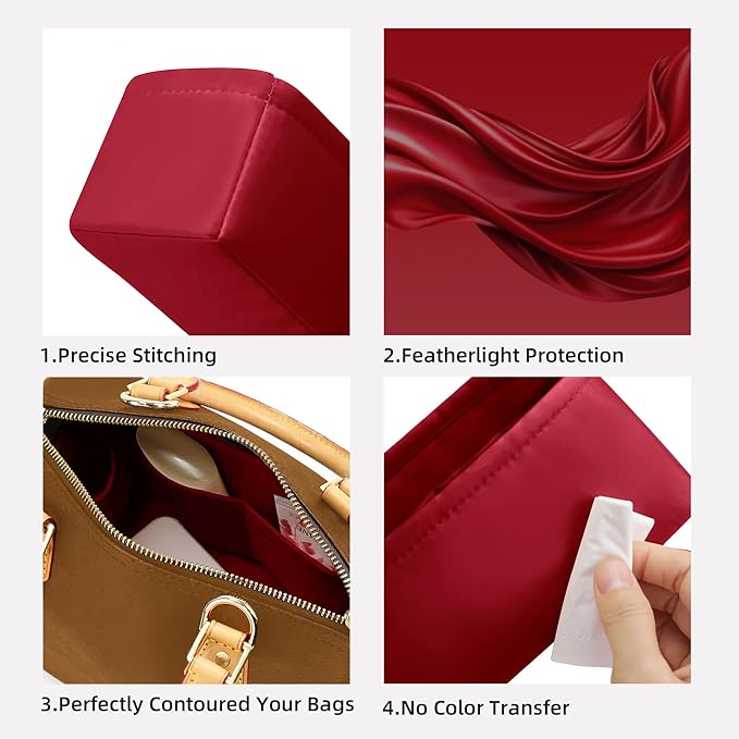 DGAZ Silk Purse Organizer Insert Fits LV Speedy 16/20/25/30/35/45 bags，Silky Smooth Bag Organizer，Luxury Handbag & Tote Shaper（Wine Red，SP35）