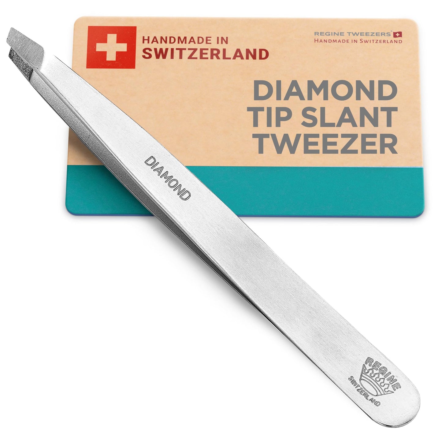 Professional Tweezers Diamond Slant Tip - Diamond Tip Tweezers For Men & Women - High Precision Design For Face, Eyebrow, Hair &