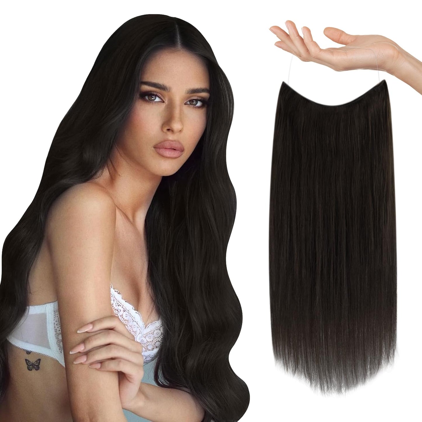Sunny Wire Hair Extensions Real Human Hair Dark Brown Invisible Wire Hair Extensions With Adjustable Wire Brown Clip In Human Ha