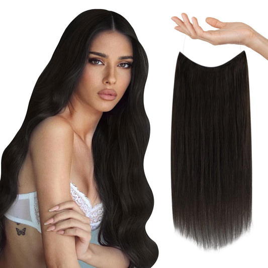 Sunny Wire Hair Extensions Real Human Hair Dark Brown Invisible Wire Hair Extensions With Adjustable Wire Brown Clip In Human Ha