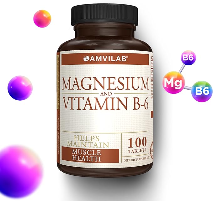 Magnesium & Vitamin B6 - Helps Maintain Muscle Health - Supports Brain Health & Nerve Function - Helps Daily Vitality & Sleep Quality - Recovery Boost - Dietary Supplement - 100 Tablets