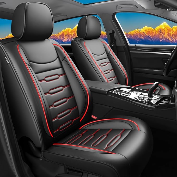 Fit Crosstrek Car Seat Covers for Subaru Crosstrek 2016-2025 2026 - Upgraded Premium Waterproof & Breathable Leather, Airbag Compatible,All-Weather Seat Cushion Protector(Full Set,Black+Red)