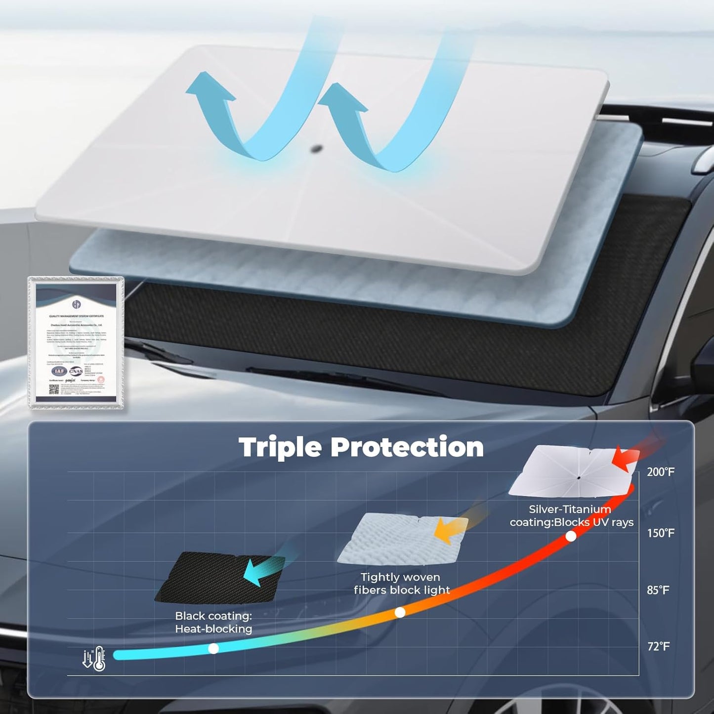 Windshield Sun Shade Umbrella: for Toyota-Tacoma-2016-2024 2025- Front Car Window Shades - Foldable Automotive Sunshades Block UV Keep Cool