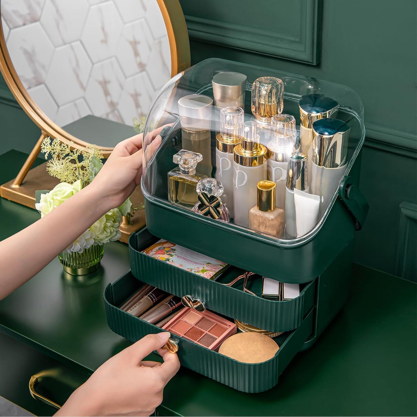 Preppy Makeup Organizer | 3-Tier Cosmetic Storage Box | Ivory White, Portable