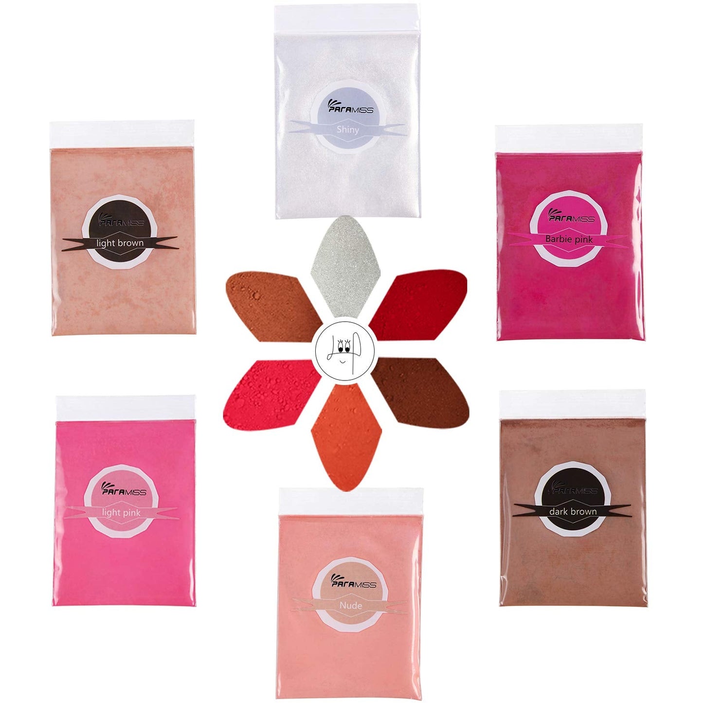 Paramiss Lip Gloss Pigment Powder Natural Lip Dye 5 Colors X 10G And White Metallic Shimmer Pearl Glitter Pigment Powder For Lip
