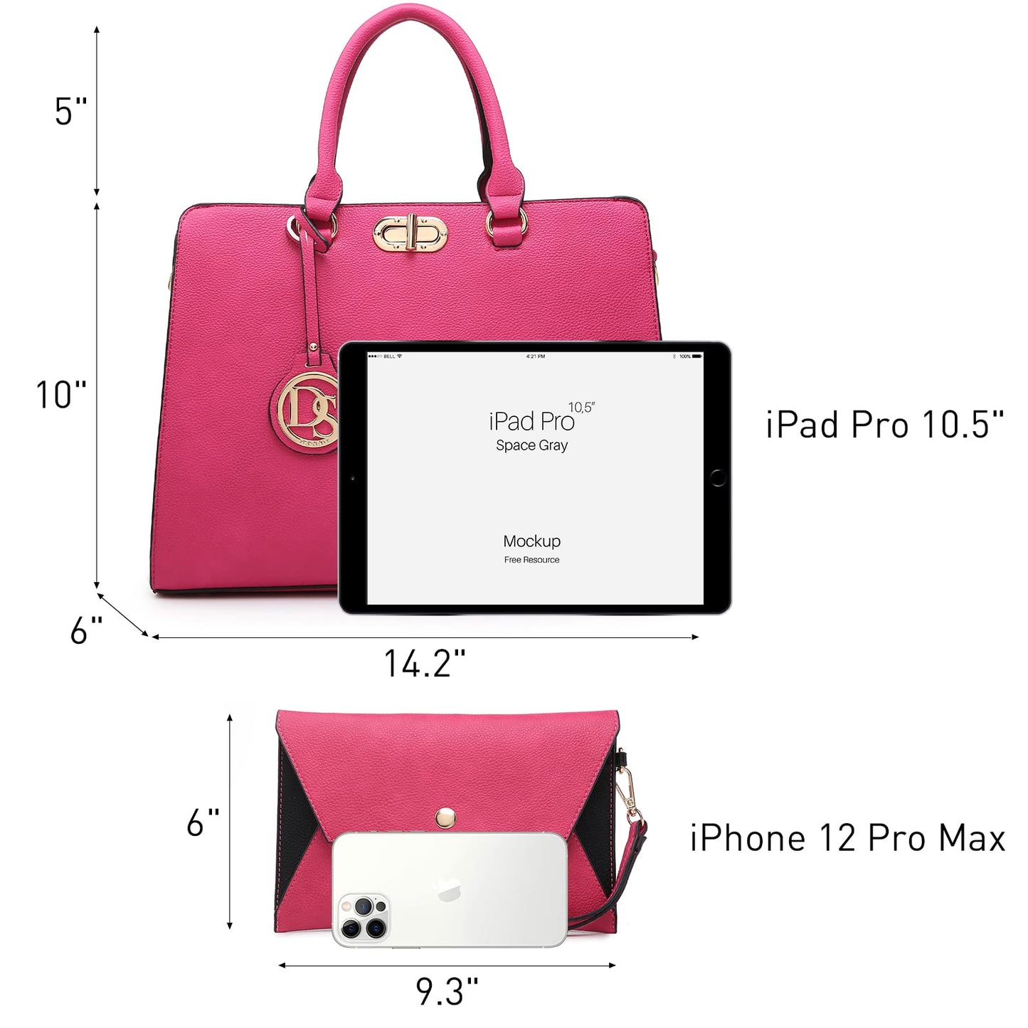 Dasein Women Handbags Purses Ladies Work Purse Satchel Tote Top Handle Shoulder Bags with Matching Clutch