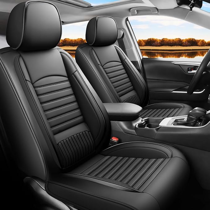 Fit RAV4 Car Seat Covers Set for Toyota RAV4 2019-2025 Hybrid SE/XSE/LE/XLE/XLE Premium/Limited,Automotive Cushion Protector Replacement, Waterproof Faux Leather (2 Front,Black)