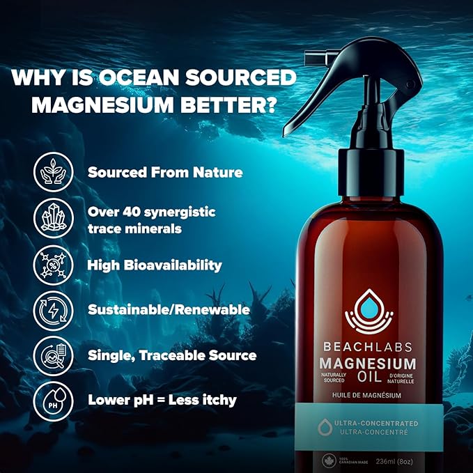 Magnesium Spray (2-Pack) - Ocean Sourced & 100% Canadian Made | Magnesium Oil for Feet and Body | Pure Concentrated Seawater with Synergistic Trace Minerals for Wellness | 237 ml (8 fl oz)