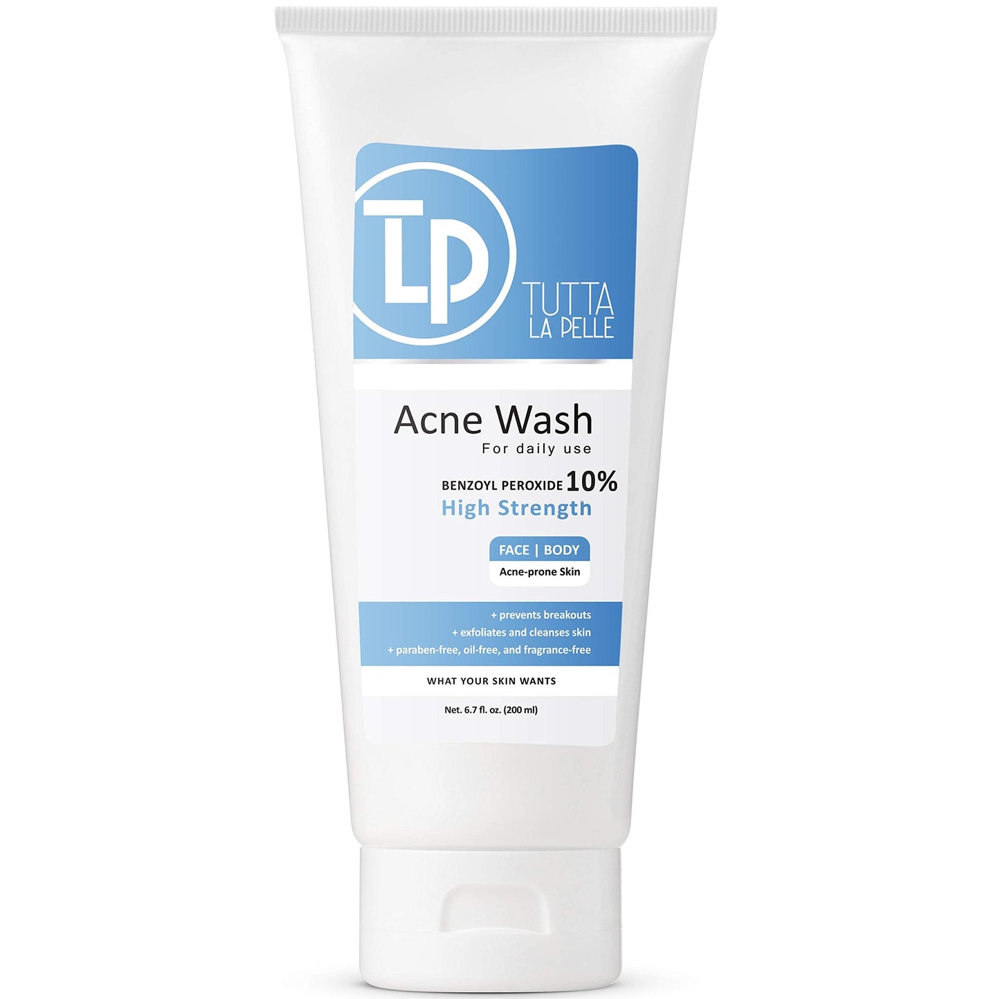 Tutta La Pelle Benzoyl Peroxide Body Wash 10% - Acne Face Wash & Acne Body Wash - Butt Acne Treatment & Back Acne Treatment - Hi