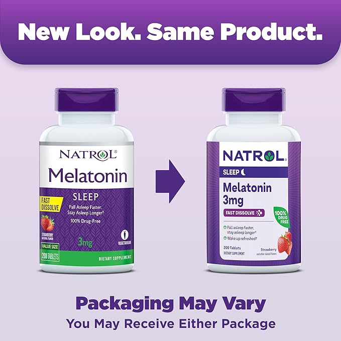 Natrol Fast Dissolve Melatonin 3 mg, Supplements for Restful Sleep, Sleep Support for Adults, 200 Strawberry-Flavored Melatonin Tablets, Up to a 200 Day Supply
