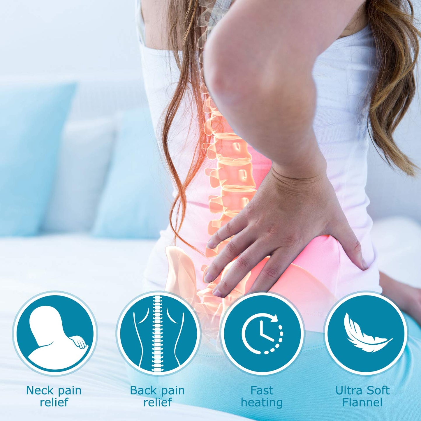 SUNAID Full Back Electric Heating Pad Fast Heating Wrap with Auto Shut Off for Back, Neck and Shoulder, Abdomen, Waist Pain Relief, Dry/Moist Option (12" x 24" (Navy))