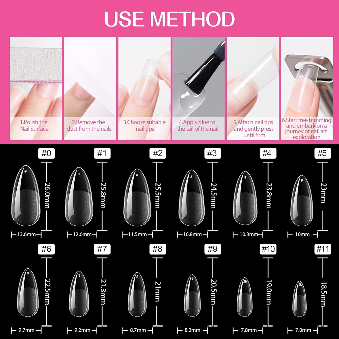 UNA GELLA Square Toe Nail Tips | 504 Pcs Soft Gel Full Cover | DIY Pedicure