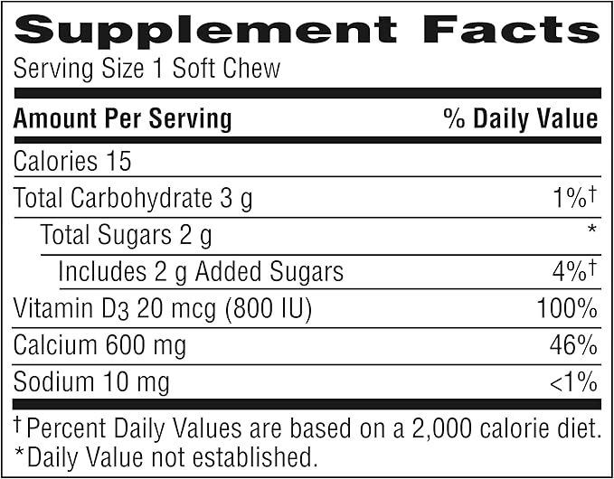 Caltrate Soft Chews 600 Plus D3 Calcium Vitamin D Supplement, Vanilla Creme - 60 Count