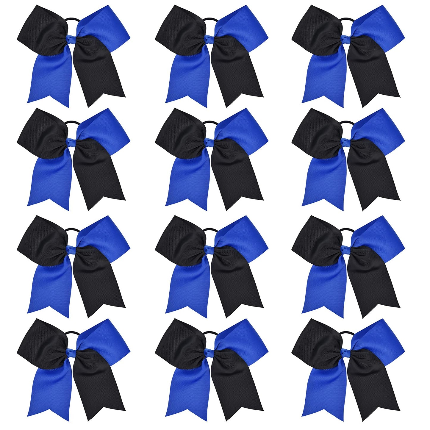 Deeka 12Pcs 8 '' Two Toned Large Cheer Hair Bows Ponytail Holder Handmade For Teen Girls Softball Cheerleader Sports -Royal Blue