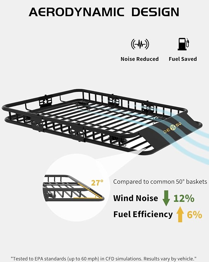 DEXSO 46" x 36" Universal Roof Rack Basket, 200 Lbs Capacity Rooftop Cargo Carrier Basket, Heavy Duty Luggage Holder Rack for SUVs, Trucks, Vehicles