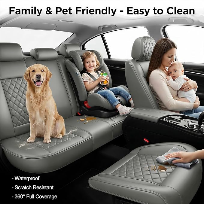 Fit Integra Car Seat Covers for Acura Integra 2023-2026 - Premium Leather, Waterproof, All-Weather, Airbag Compatible, Anti-Slip, Breathable, Easy Install, Seat Protectors, Full Set, Gray