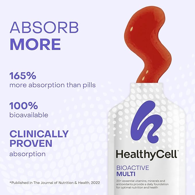 Healthycell Bioactive Daily Liquid Multivitamin for Men & Women – 20+ Essential Vitamins, Minerals & Antioxidants for Brain, Heart, Immunity, Energy, Skin & Hair Support - 30 Gel Packs