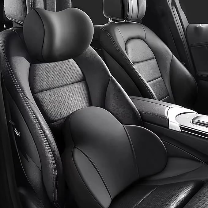 Headrest Neck Lumbar Pillows Car Seat for Toyota Hilux 2022-2024, Universal Ergonomic Back Support Cushion, Comfortable Breathable Cover for Office Home,A/Black