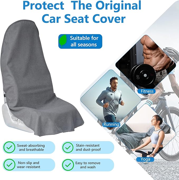 Car Seat Covers Universal Car Protective Front Seat Covers Washable Non-Slip Seat Protectors for Gym Workouts,Waterproof and Sweatproof Towel Seat Covers for Cars,Trucks, Jeeps (Grey)
