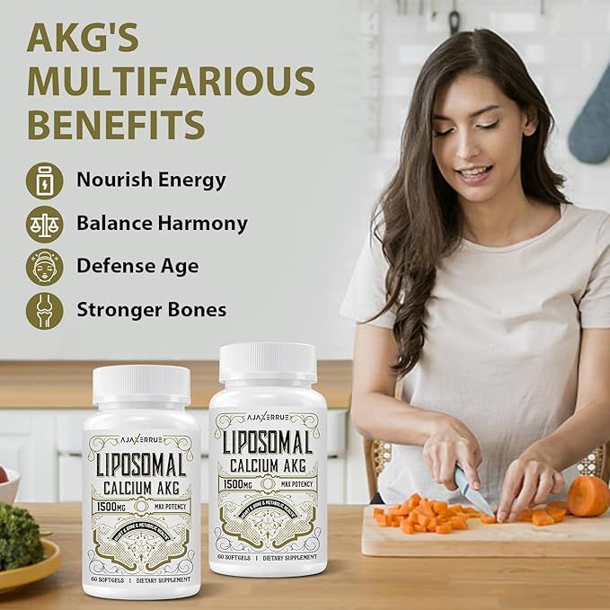 Liposomal Calcium AKG Supplement 1500 MG (Alpha-Ketoglutaric Acid), High Absorption, More Effective Than AAKG, Ca AKG for Longevity, Age Defense, Cellular Energy, Metabolic Function, 360 Softgels