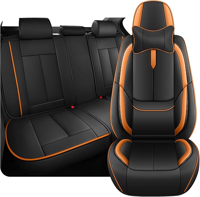 Fit for 98% of Mercedes Benz Car Seat Covers with Headrests, Premium Nappa Leather Seat Cover, Fully Wrapped Protect Modern Style Seat Cover (5-Seat Luxury, Black & Orange)