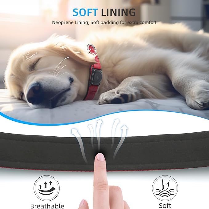 Upgraded AirTag Dog Collar, IP68 Waterproof Air Tag Dog Collar Holder, Reflective, Ultra-Durable, Comfortable Padded, Heavy Duty Dog Collars for Small Medium Large Dogs (L (14.8"-20.3"), Red)