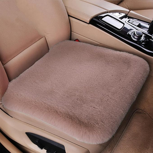 Plush Car Seat Cushion, Soft Warm Fuzzy Faux Rabbit Fur Fluffy Plush Auto Seat Cover Vehicle Car Front and Back Seat Protector Pad with Non-Slip Backing Cushion Interior Universal Fit (Khaki,Front*1)
