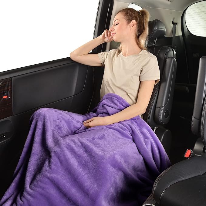 SOCHOW Flannel Fleece Blanket Queen Size, All Season Lightweight Super Soft Cozy Blanket for Bed or Couch, Purple, 90x90 inches