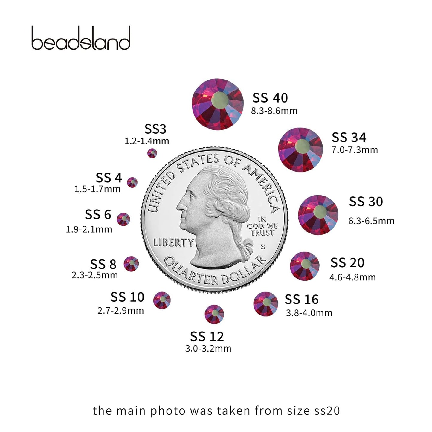 Beadsland 1440 Pieces Flat Back Crystal Rhinestones Round Gems,Light Siam AB,SS16,3.8-4.0mm