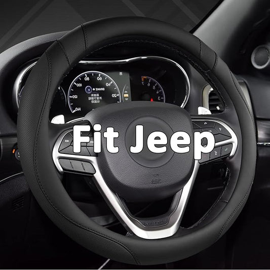 West Llama Customized Auto Car Steering Wheel Cover for Jeep Grand Cherokee,Wrangler,Compass,Gladiator,Cherokee 14.5-15 inches(Black - Standard Size)