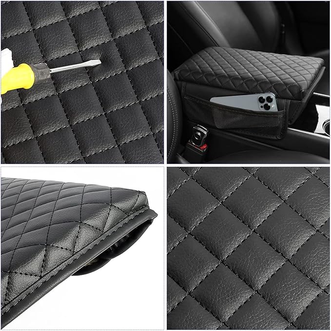 zipelo Car Armrest Cushion, Carbon Fiber Leather Auto Center Console Pad, Memory Foam Armrest Box with Storage Bag, Hand Rest Pillow with Organizer Pockets, Universal Fit for Most Vehicles (Pink)
