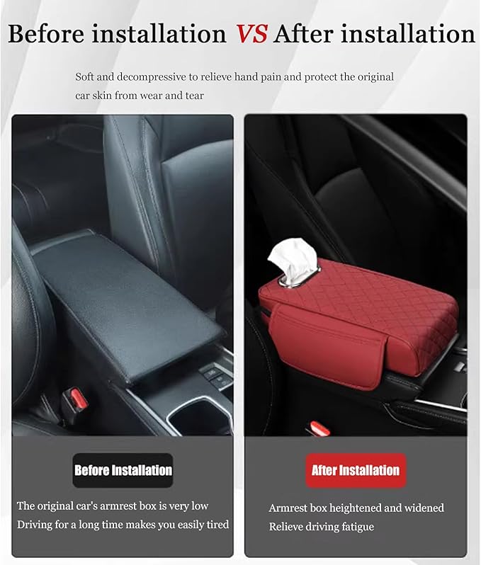 Car Center Console Cover for Infiniti FX SUV FX35 / FX37 / FX40 / FX45 /FX50, Leather Car Arm Rest Cover, Car Armrest Cushion with 2 Storage Bags Car Center Console Armrest Pad, E Gray