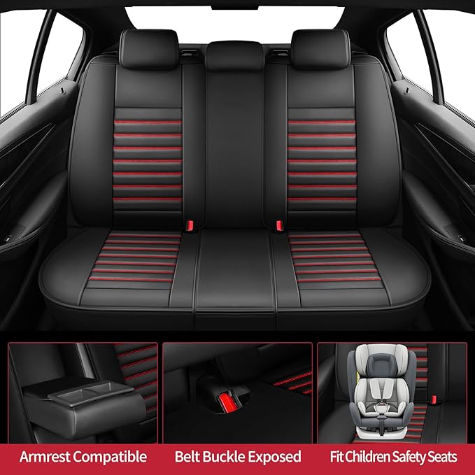 Fit Fj Cruiser Car Seat Covers for Toyota Fj Cruiser 2007-2013 2014-Upgraded Premium Waterproof & Breathable Leather, Airbag Compatible,All-Weather Seat Cushion Protector (Full Set, Black+Red)