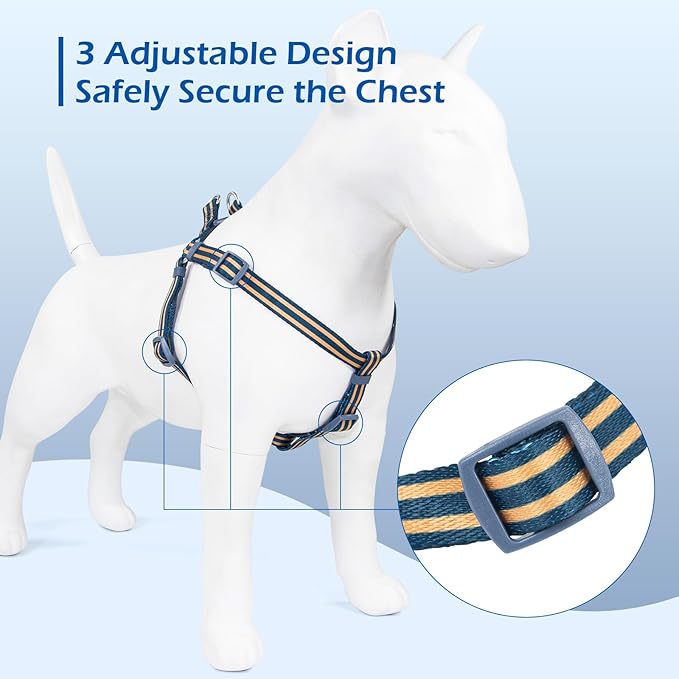 Stripe Step in Dog Harness for Small Dogs, Freedom Nylon Dog Halter Vests, Lightweight and Escape Proof Puppy Harness, Quick Fits for Small Medium and Large Dogs, Blue S