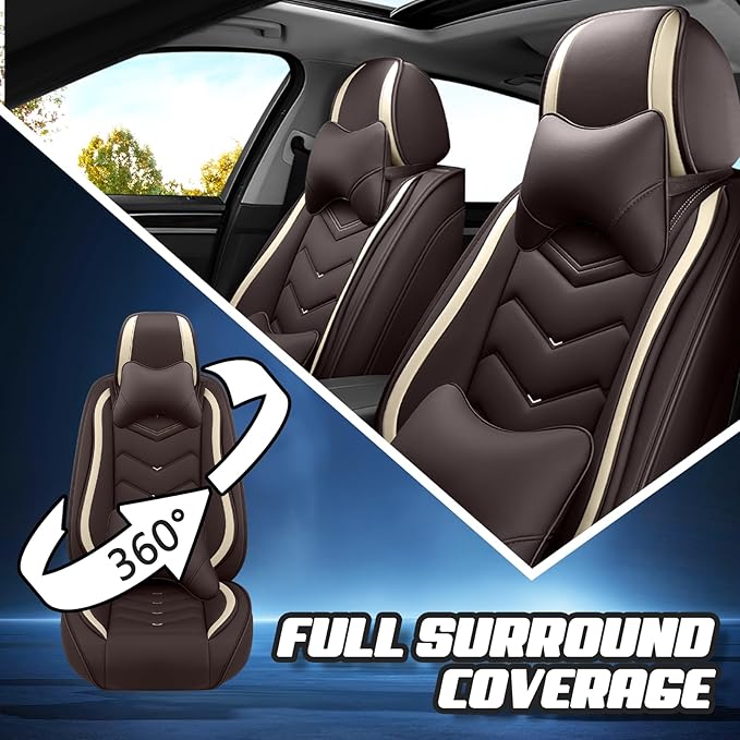 Car Seat Covers for Fiat 500 2012-2019, Premium Nappa Leather Car Seat Cover, Stylish Sport Seat Covers， Automobile Seat Cover Sets.(Luxury 2 Seats/Coffee Color)